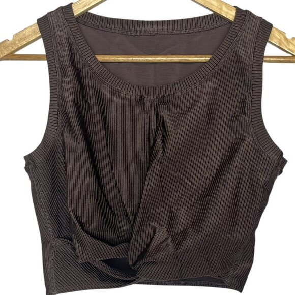 Aerie Offline Women's XL Brown Ribbed Shine Twist Front Cropped Tank Athleisure - Picture 1 of 4